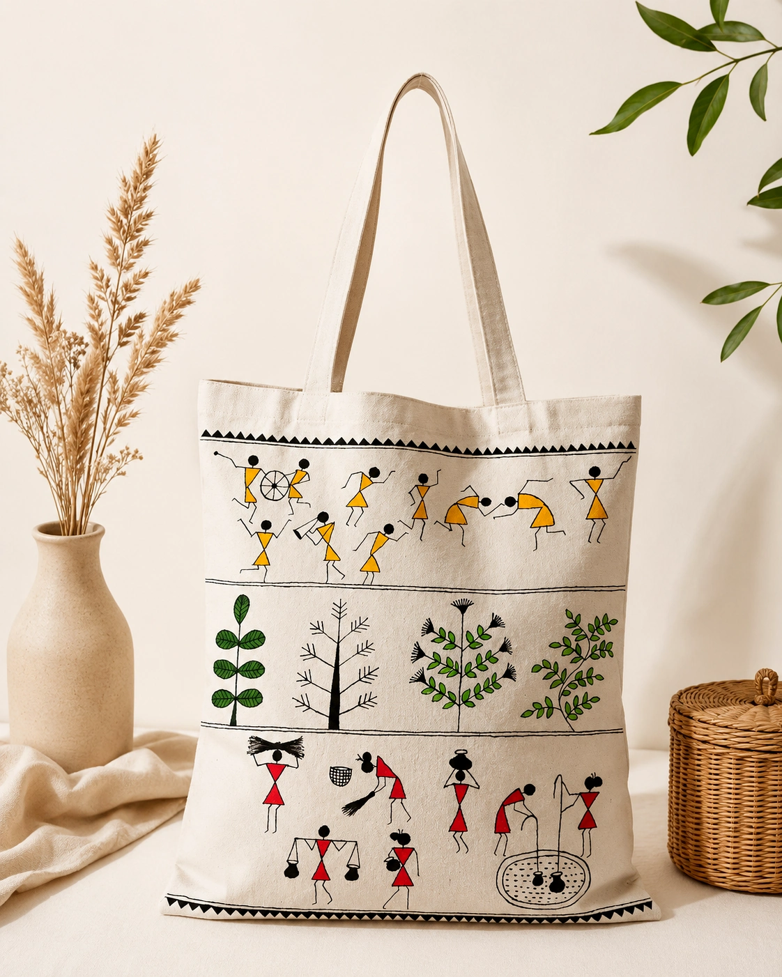 Hand painted tote bag artwork by Rupali Dighe for Praka Art