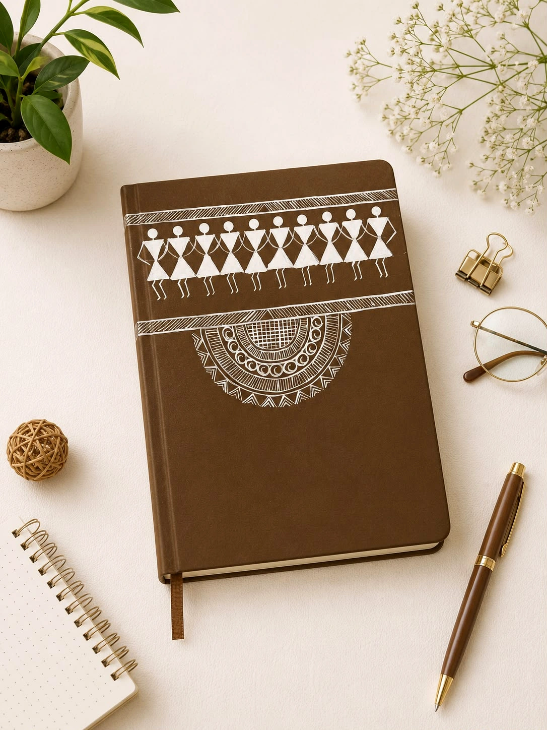 Hand painted diary with Indian-inspired artwork by Rupali Dighe, Praka Art Mumbai