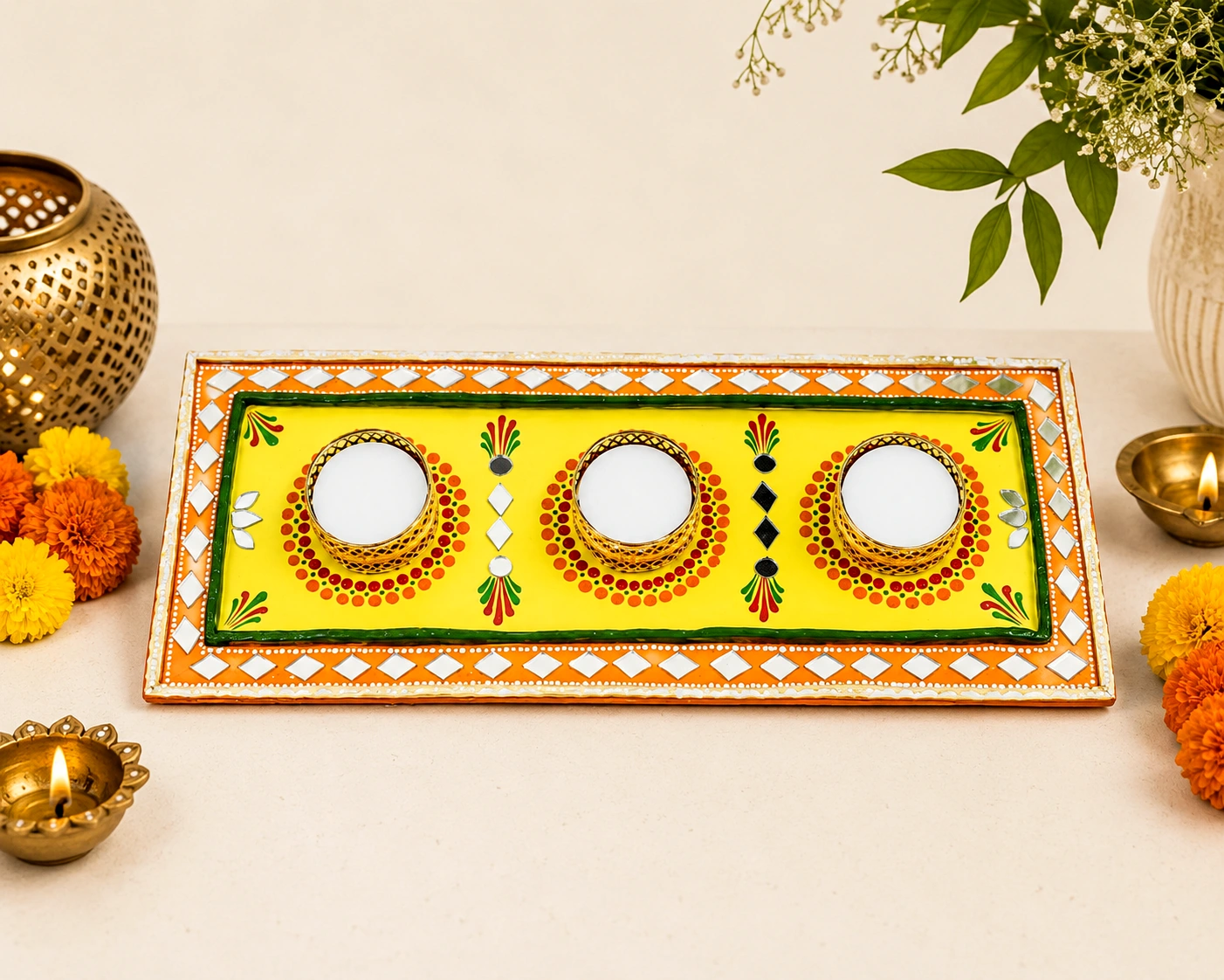 Hand painted tea light candle decor by Rupali Dighe, Praka Art Mumbai