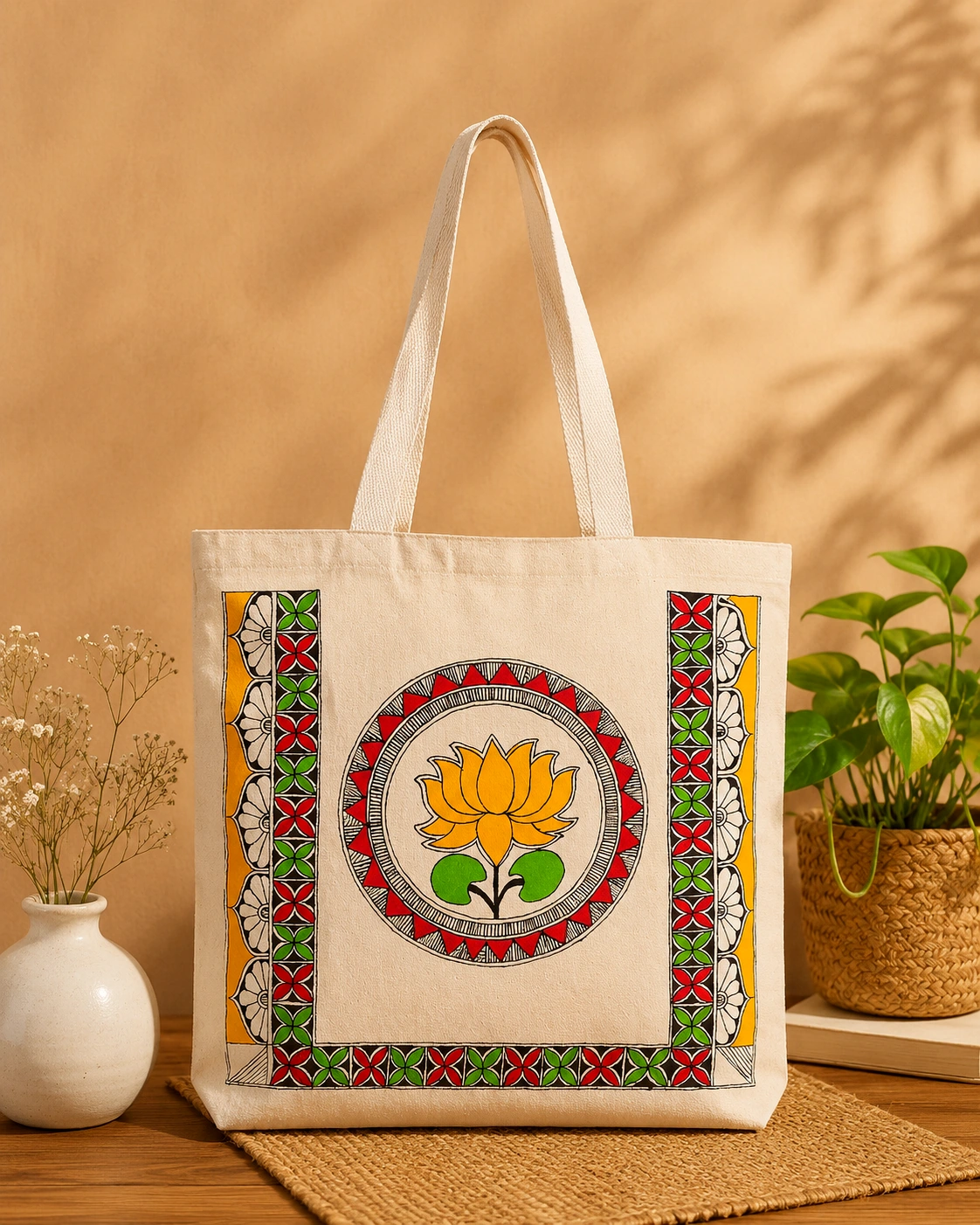 Premium hand painted tote bag by Rupali Dighe, Praka Art Mumbai